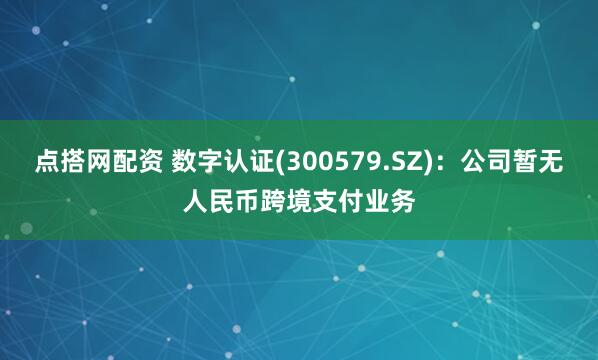 点搭网配资 数字认证(300579.SZ)：公司暂无人民币跨境支付业务